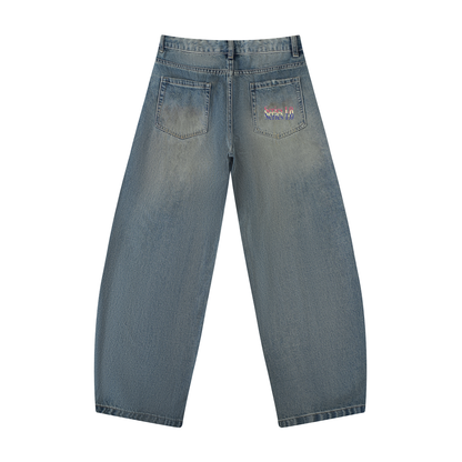 Head of Authority Distressed Barrel Leg Jeans
