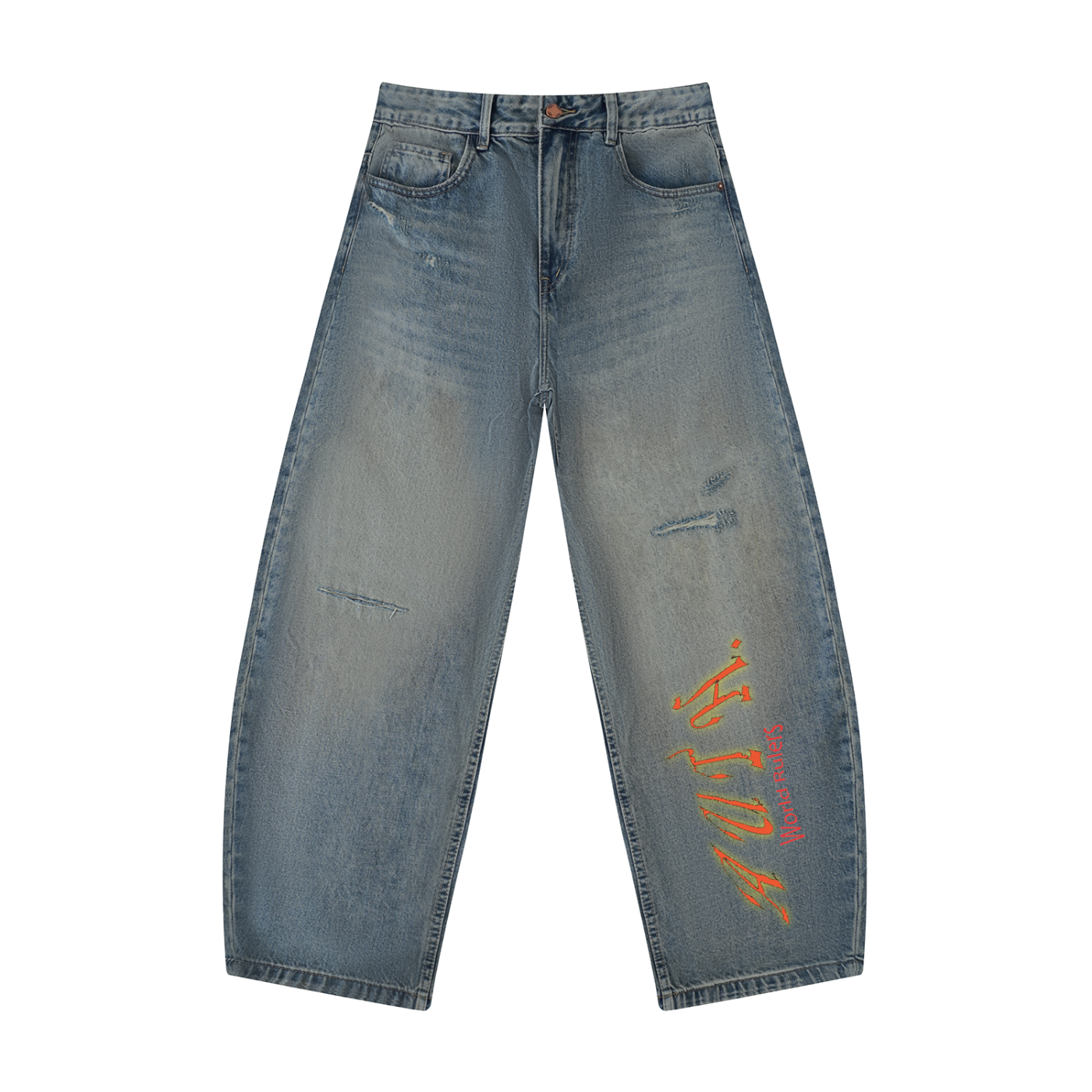Head of Authority Distressed Barrel Leg Jeans