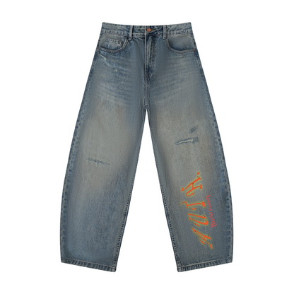 Head of Authority Distressed Barrel Leg Jeans